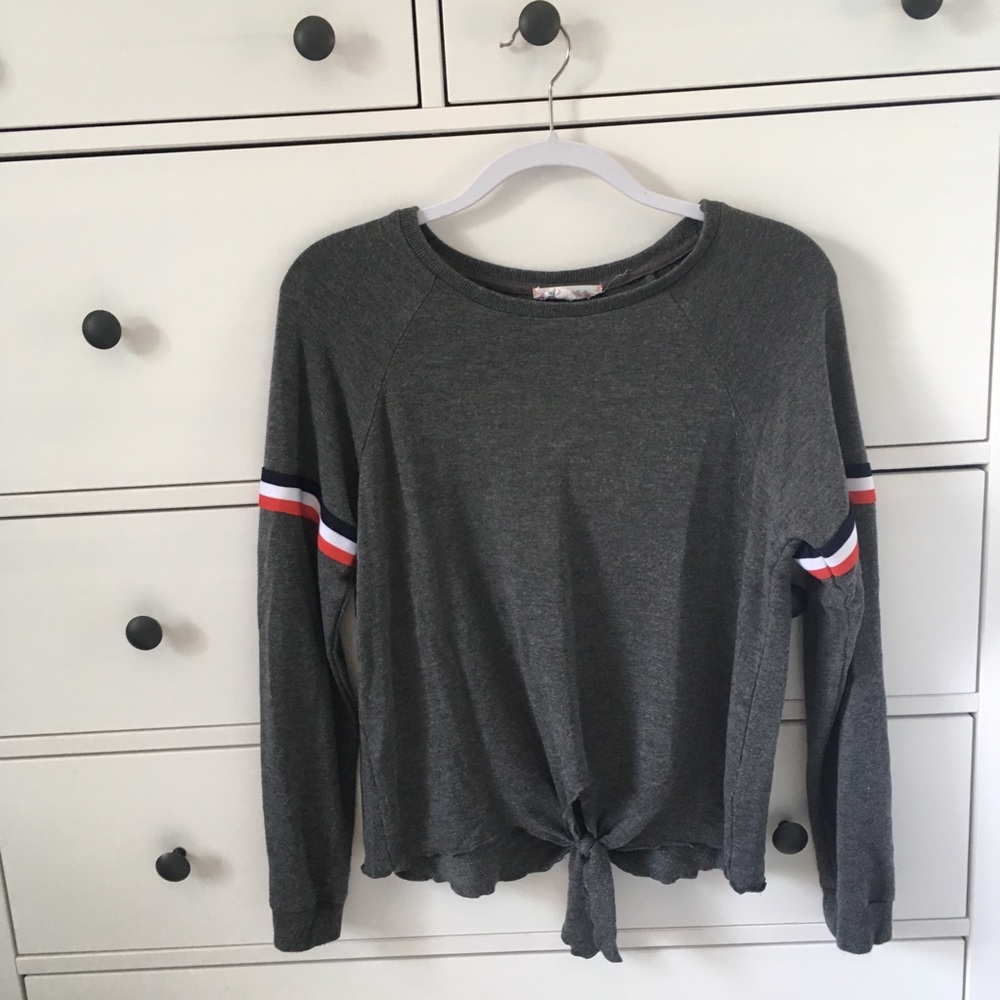 Gray Tie-Front Sweater